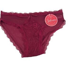 Splendies Wine Lace Front Semi Sheer Back Pantie Womens Size Small